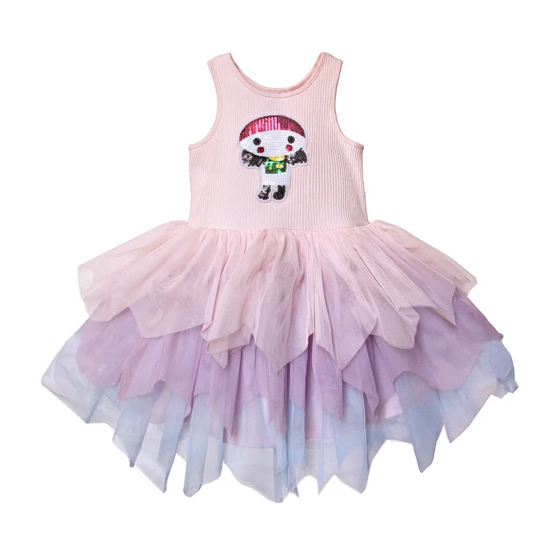 

Платье принцессы для девочек с героями мультфильмов, расшитое блестками, трикотажное многослойное хлопковое платье без рукавов для дня рож...