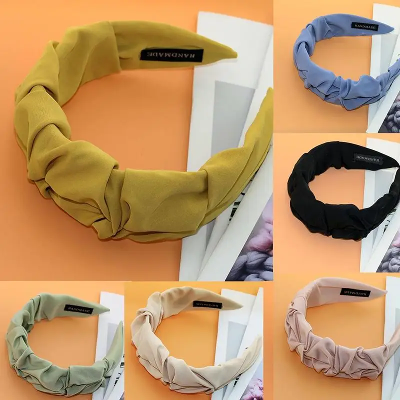 

Mode Haaraccessoires Gerimpelde Hoofdband Vrouwen Snoep Kleur Gezicht Effen Brede Wassen Rand Geknoopt Haarband E7G1