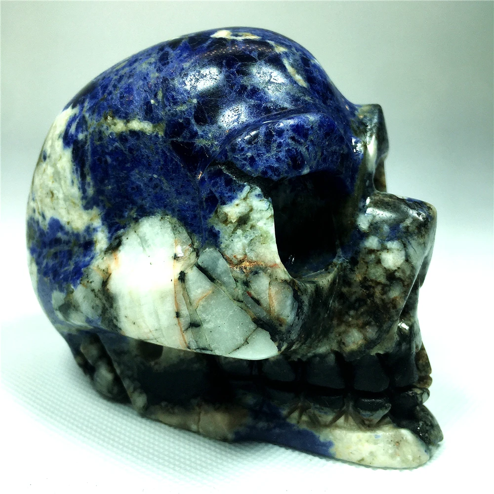 Sodalite Cranium Natural Stone  Live Carving Skulls Wicca Wichcraft Reiki Raw Gems Minerals Ornaments Home Decoration Gifts