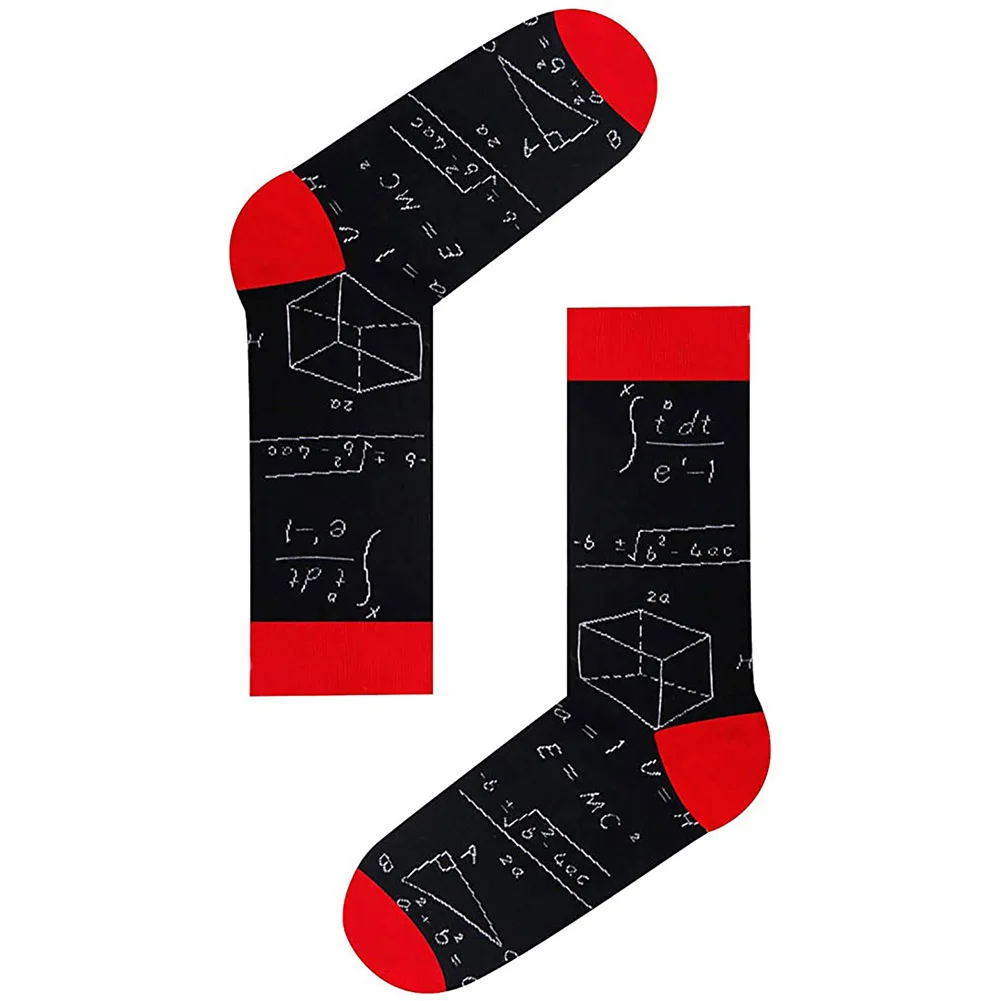 

1pair Autumn Math Printing Portable Daily Polyester Men Socks Outdoor Sport Thickened Elastic Sweat Absorbing Middle Tube Casual