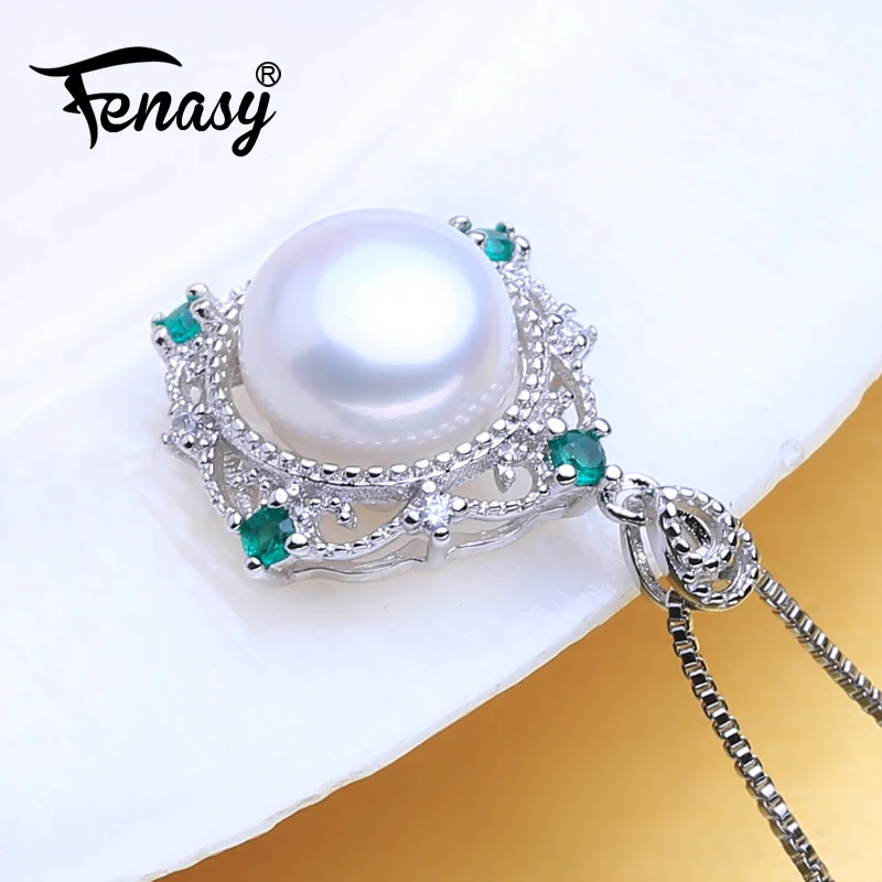 FENASY 925 пробы Серебряное изысканное ожерелье из пресноводного жемчуга Бохо эффектное ожерелье с кристаллом зеленого цвета для женщин жемчужное ювелирное изделие