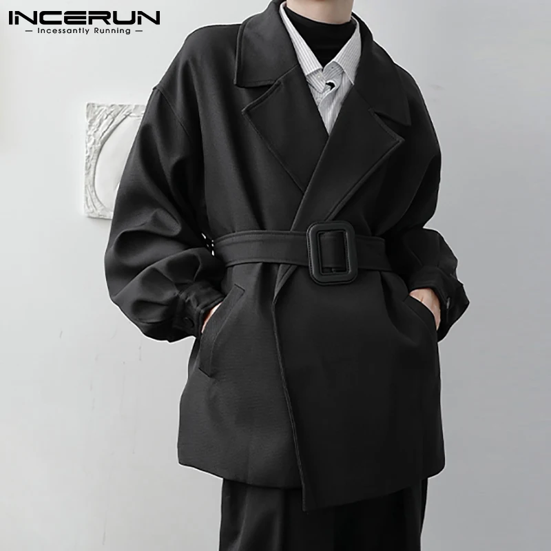 

INCERUN топы, новинка 2021, мужской Красивый Тренч с длинным рукавом, однотонные костюмы, рубашки, мужская верхняя одежда, модные куртки, пальто