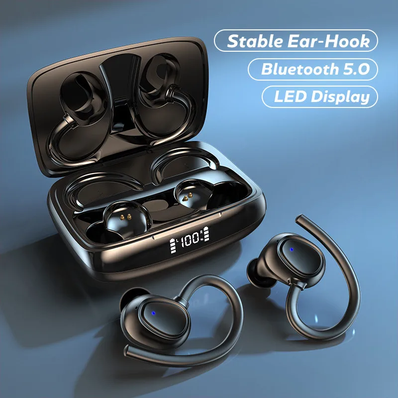 

Bluetooth 5.1 Headphones with Microphone LED Display Earhooks Headsets 9D HiFi Stereo Sound Noise Cancelling Wireless Earphones