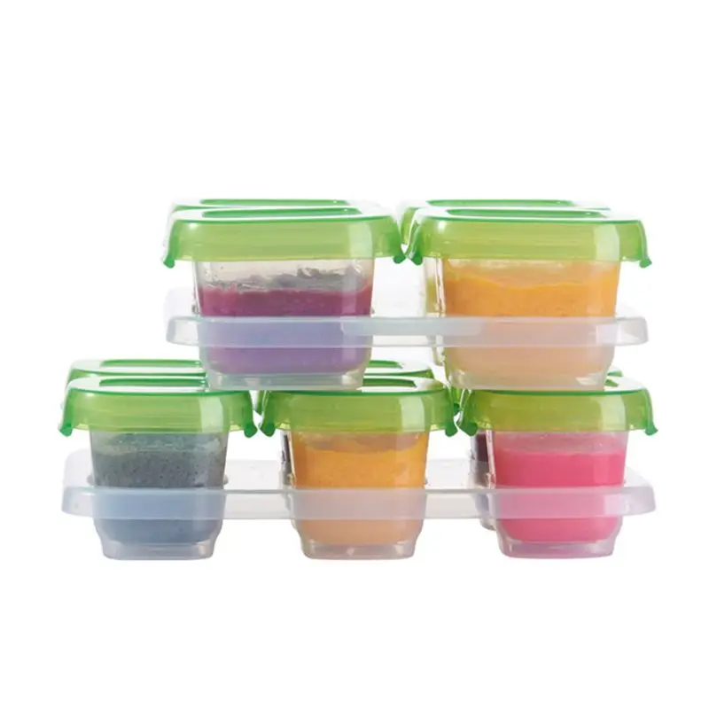 

J60B 6 Pcs Baby Plastic Food Containers Mini Weaning Freezing Pots Boxes Cube Freezer Storage Box