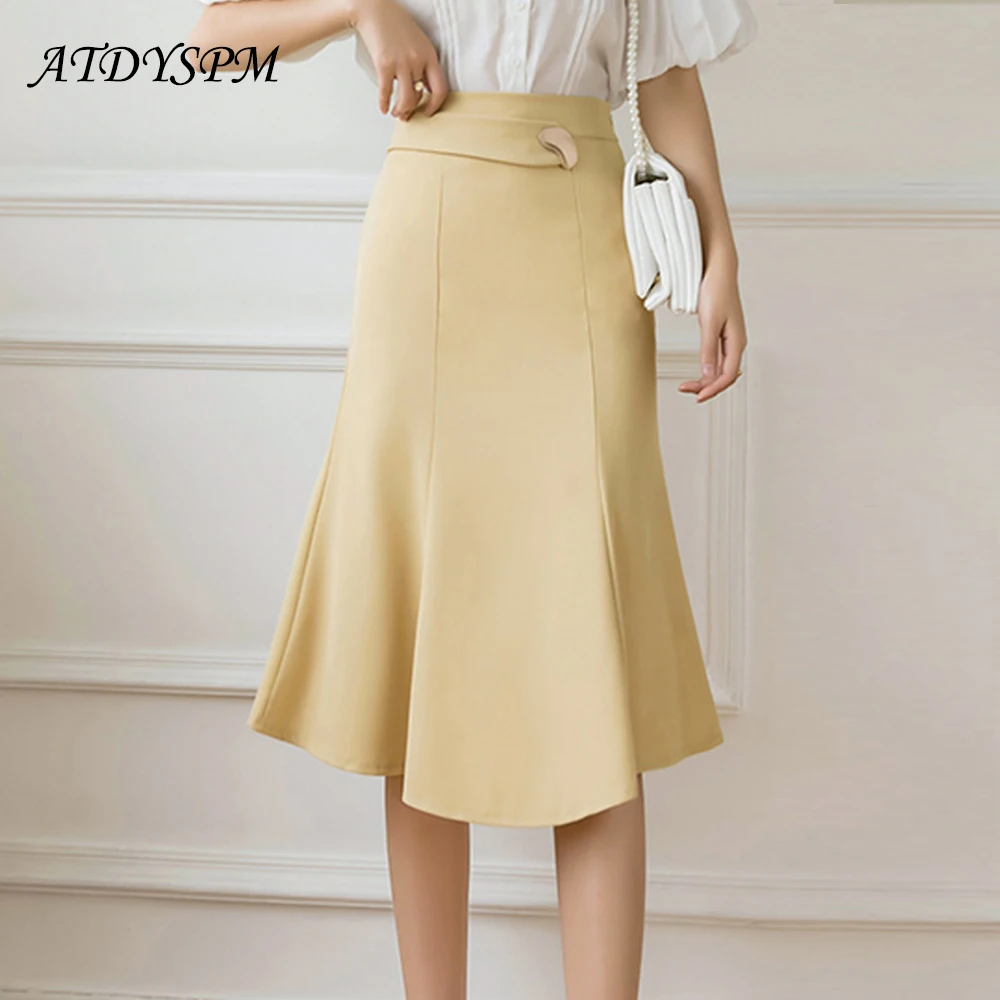 

Vintage Korean Fashion Women Skirts High Waist Mermaid Skirts Elegant Office Lady Straight Wrap Black Midi Skirts Faldas Mujer