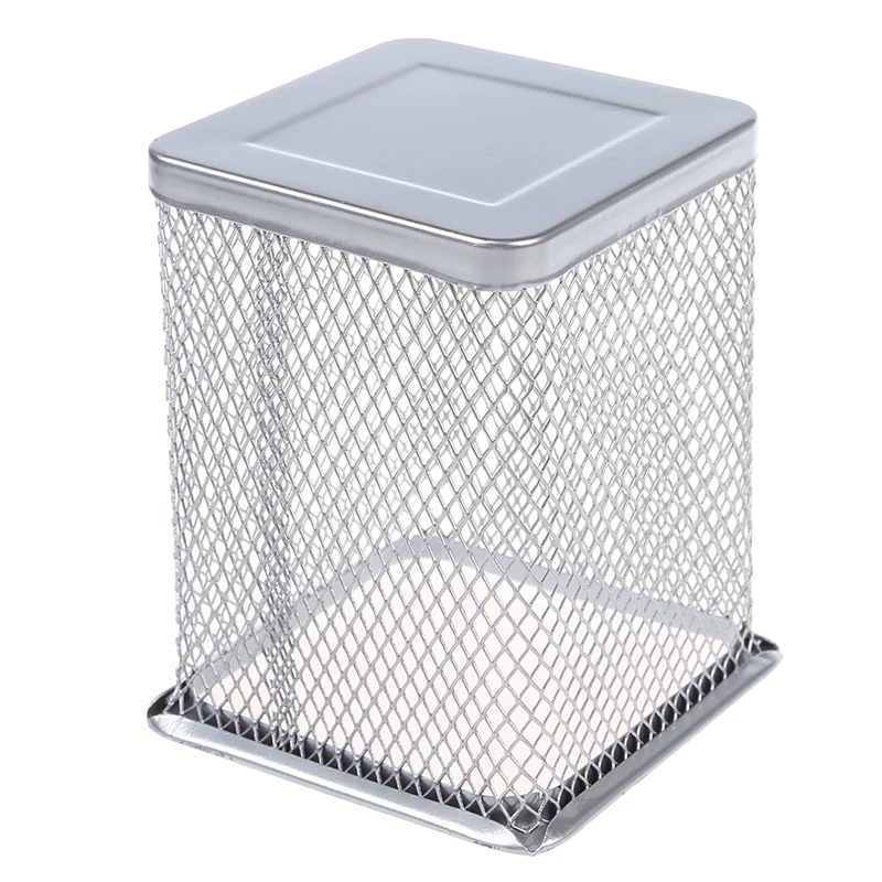 Серебристо серый металлический сетчатый прямоугольный держатель для ручек и