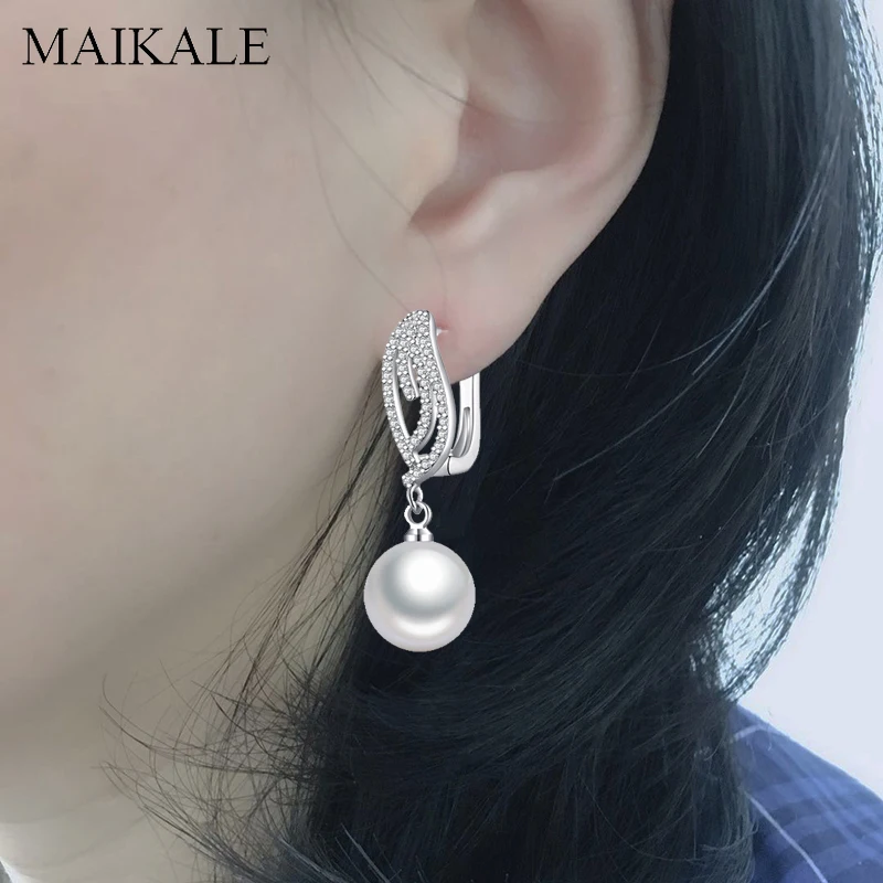 Женские серьги-подвески с фианитом MAIKALE, популярные висячие серьги с жемчужинами, новые аксессуары модные ювелирные изделия