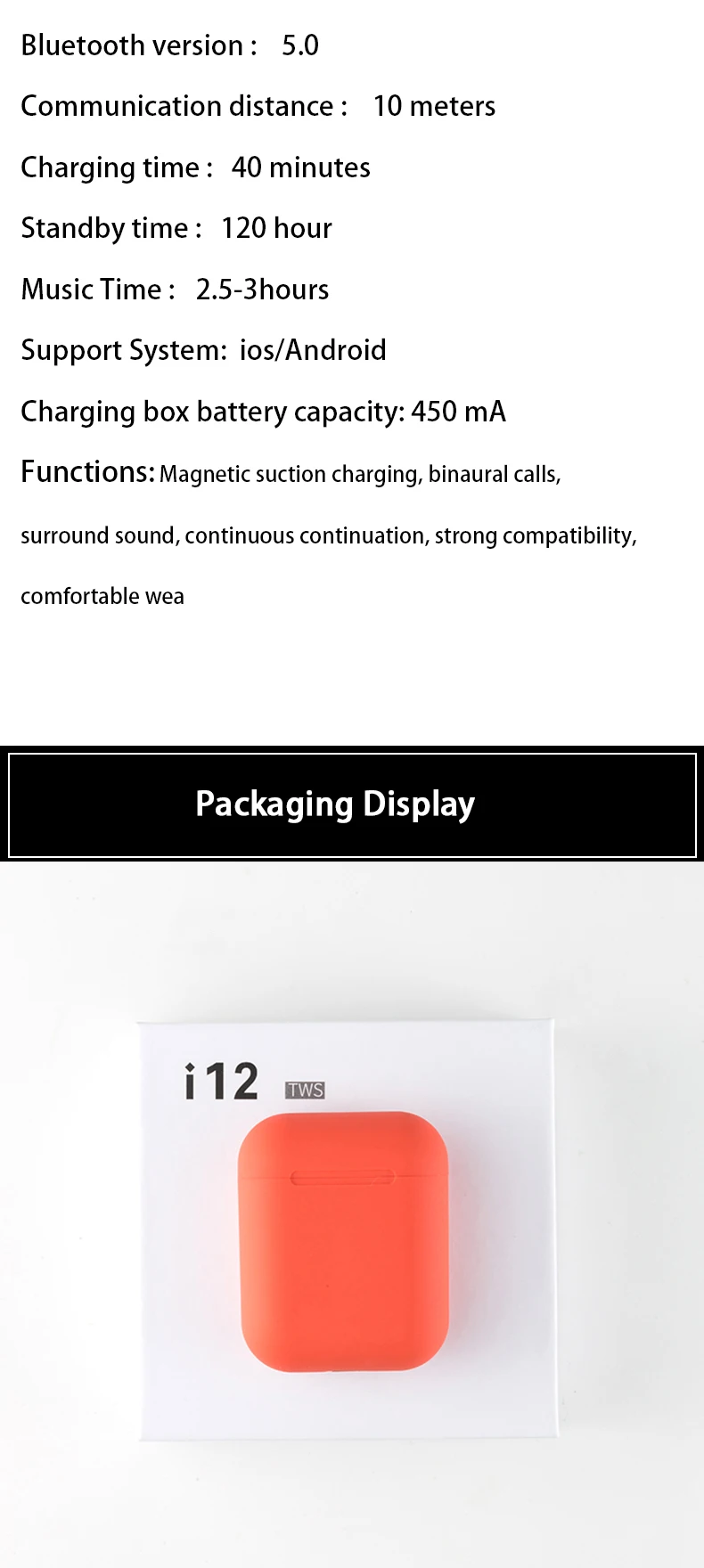 Istoreshop последняя i12 tws Беспроводная bluetooth-гарнитура для iPhone и Android i10/i12/i20/i80/i100/i200/i1000