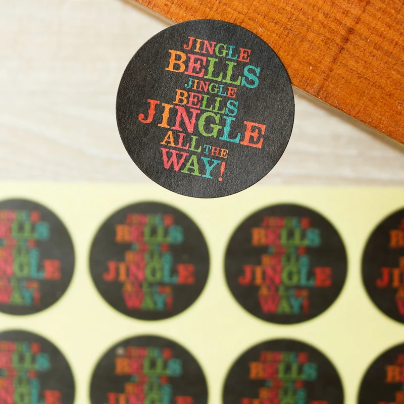 108 шт Jingle Bell Черная бумажная наклейка Счастливого Рождества самоклеющаяся печать
