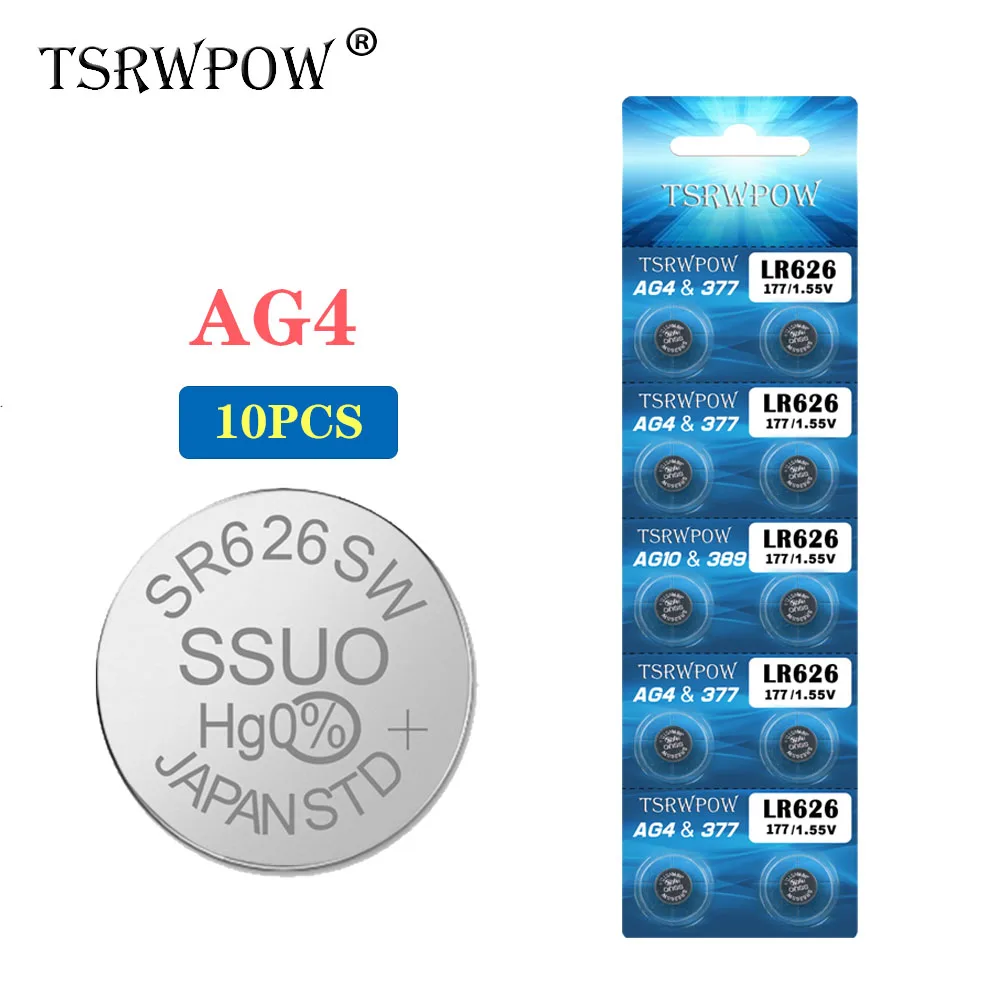 TSRWPOW 10 шт./упак. AG4 1 55 V LR626 SR626SW 177 SR626 V377 Кнопка ячейки Батарея батареи для