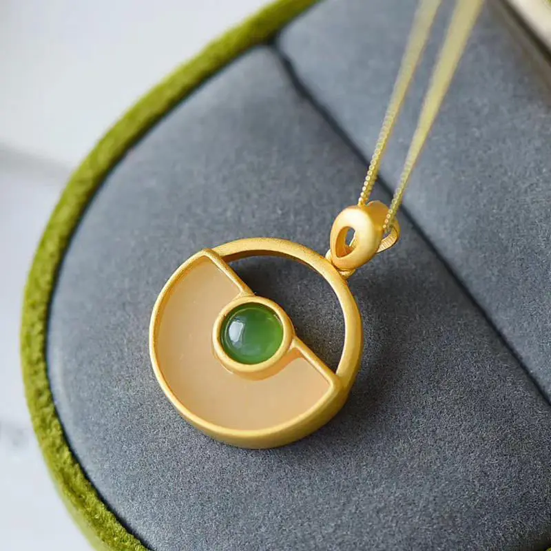 

Hetian Jade Safety Buckle Pendant White Jade Necklace Women's Trendy Niche Design Internet Celebrity Sterling Silver Necklace W