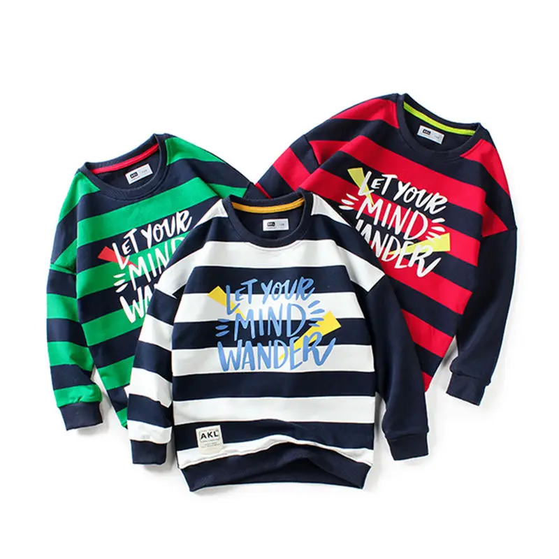 Детские футболки толстовка осень 2020 полосатые махровые хлопковые топы с длинным