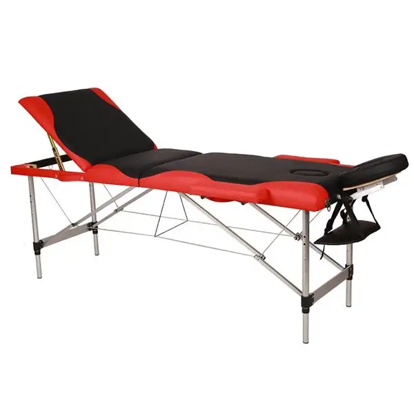 

3 Sections Folding Aluminum Tube SPA Bodybuilding Massage Table Black with Red Edge