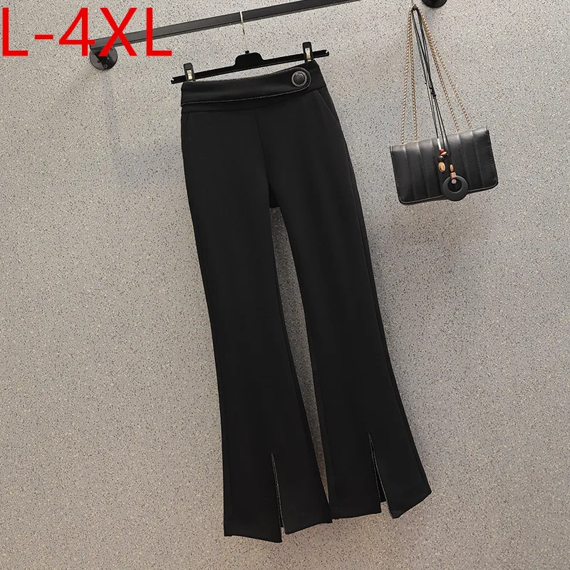 

Plus Size Pants For Women 2021 New Autumn Large Black Loose Elastic Waist Wide Leg Split Female Flare Trousers L XL 2XL 3XL 4XL