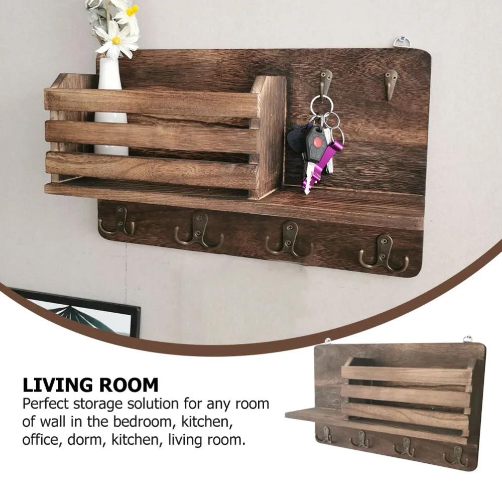 

Wooden Wall Hanging Storage Rack Distressed Sundries Rack Practical Wall Shelf