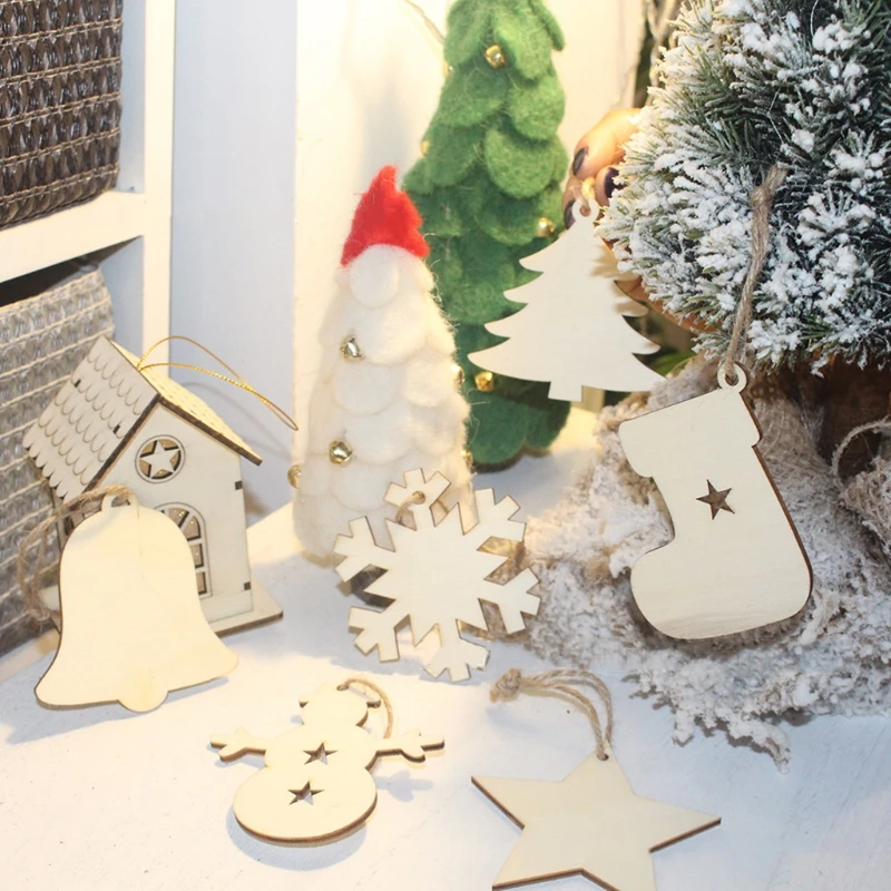 

03KD Engraved Wood Chip Christmas Angel Wood Chip Christmas Tree Decorations