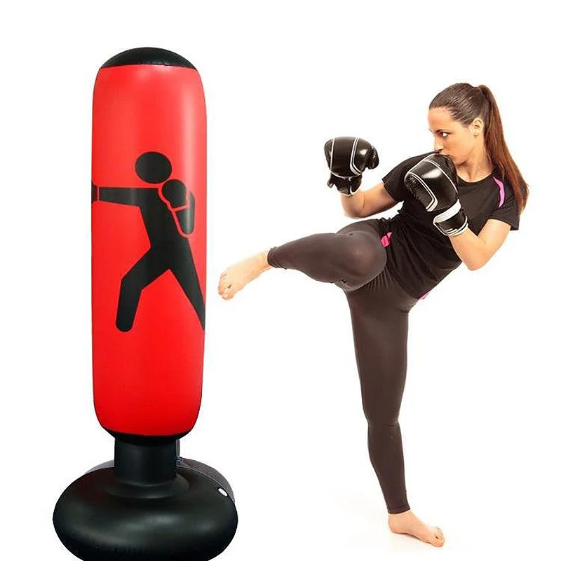 160cm Floor Standing Boxing Punching Bag Inflatable Free-Stand Tumbler Muay Thai Training Pressure Relief Bounce Back Sandbag