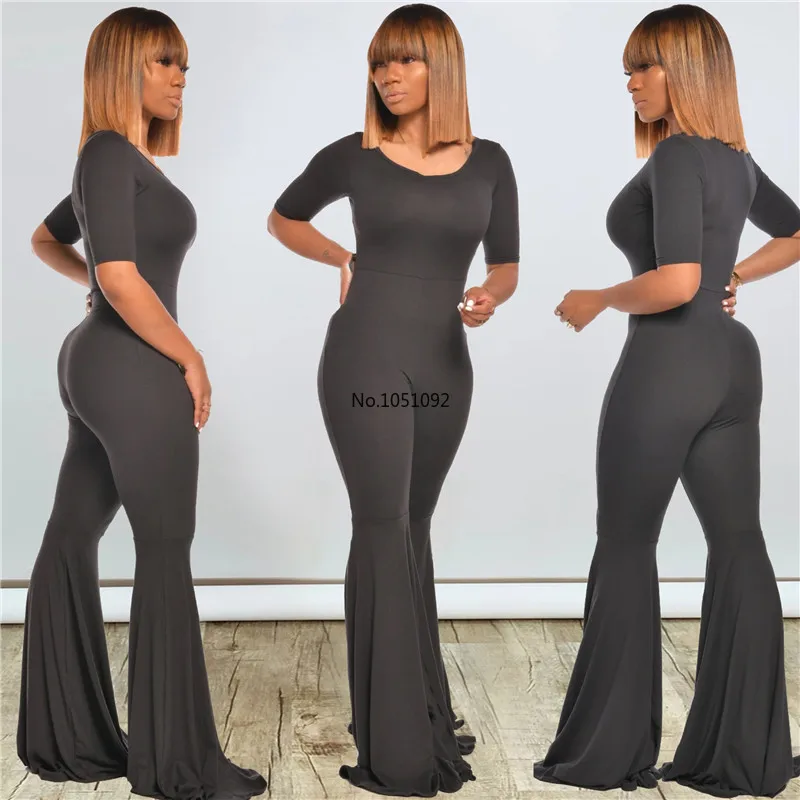 Женский комбинезон с широкими штанинами обтягивающий расклешенными винтажные