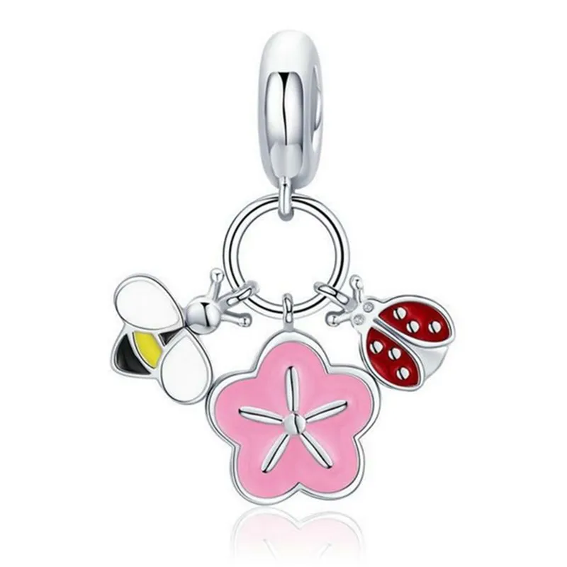 

Silver Flower Insect Birthday Charms Fit Women Beads Bracelets Jewelry Gift