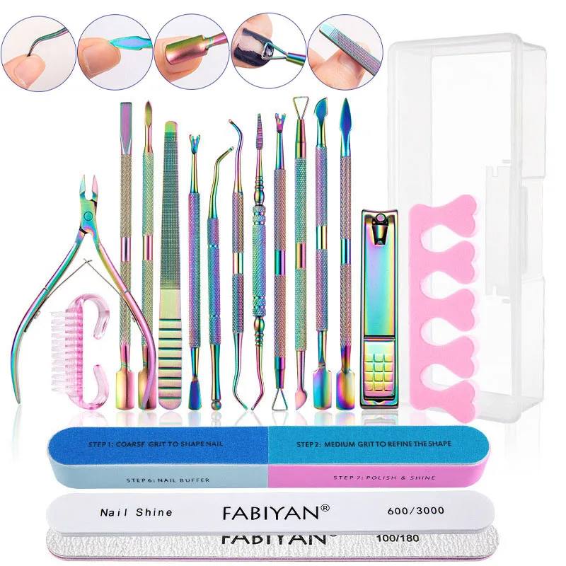 

Rainbow Personal Care Kit Dead Skin Gel Polish Nail Clippers Pedicure Manicure Set Cuticle Pusher Clippers Nipper Nail Tools