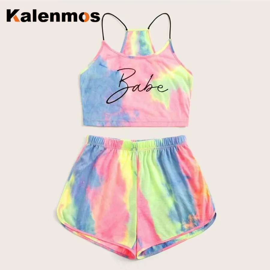 Женский костюм двойка с принтом KALENMOS повседневный летний укороченный топ