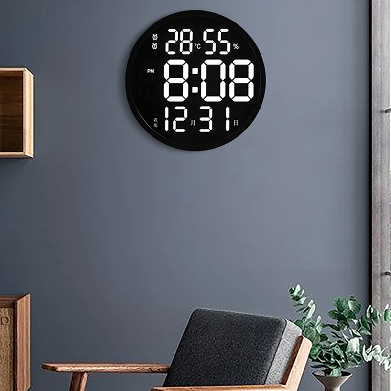 

12Inch Led Mute Digital Temperature&Humidity Clock,Electronic Clock for Living Room Decoration