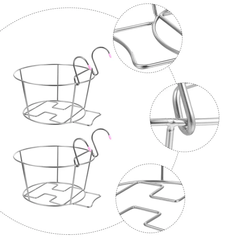 

2pcs Over the Rail Plant Pot Baskets Hanging Stainless Steel Flower Pot Holder
