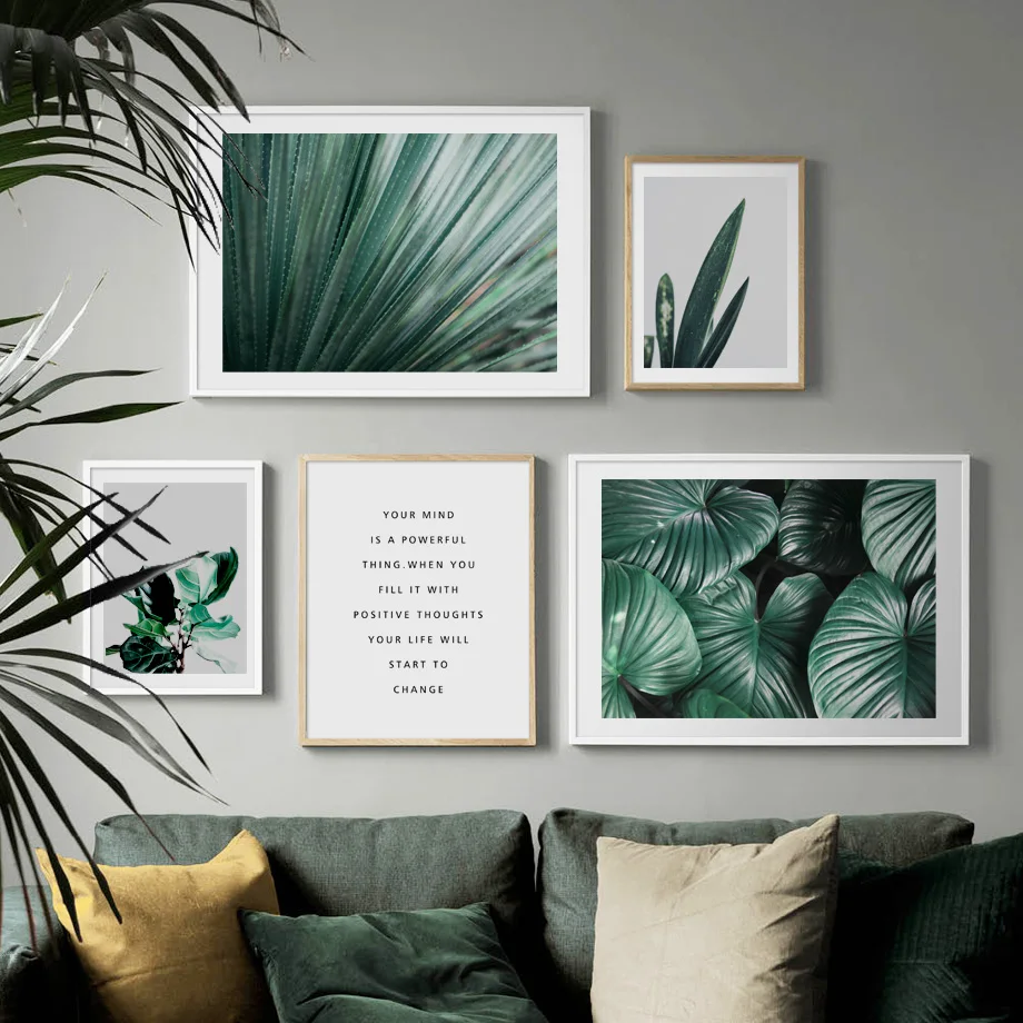 Свежие зеленые листья искусственный холст картина скандинавские плакаты и