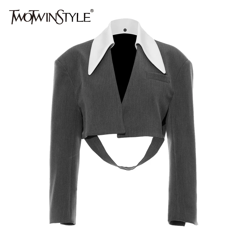 TWOTWINSTYLE хит цветная Женская куртка воротник с лацканами пэтчворк длинный рукав