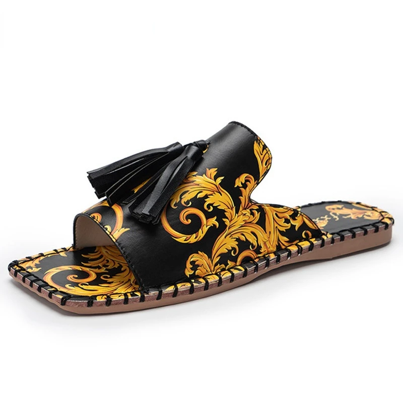 

Женские шлепанцы с кисточками, летняя пляжная обувь, сланцы в ретро стиле, мюли для улицы, размеры 37-42