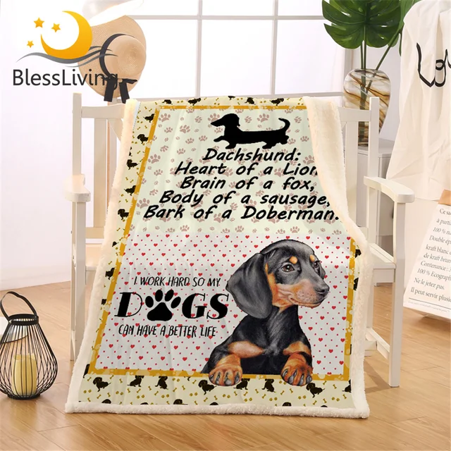 Blessliving Dachshund Throw Blanket on Bed Cartoon Pet Dog Plush Sherpa Blanket Animal Bedspread Letters Footprint Thin Quilt 1