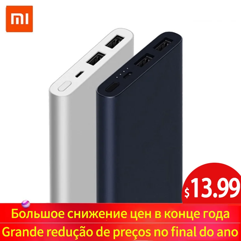 10000 мАч Xiao mi power Bank 2 Внешний аккумулятор для быстрой зарядки Dual-USB портативный Alu mi nium Быстрая зарядка mi power внешний аккумулятор