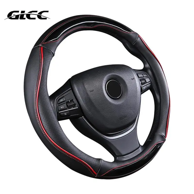 

GLCC Leather Steering Wheel Cover Fit 38CM Diameter Handlebar Accessories Waterproof Anti-Slip Double Color Design Universal