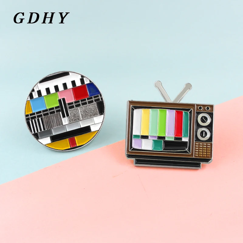 Винтажные эмалированные булавки в форме телевизора GDHY цветной Радужный экран