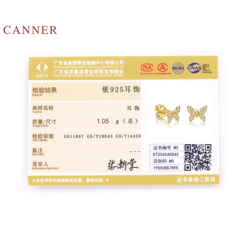 

CANNER Compact Diamond Butterfly Earrings For Women 925 Sterling Silver Piercing Stud Earrings Fine Jewelry Korean Pendientes