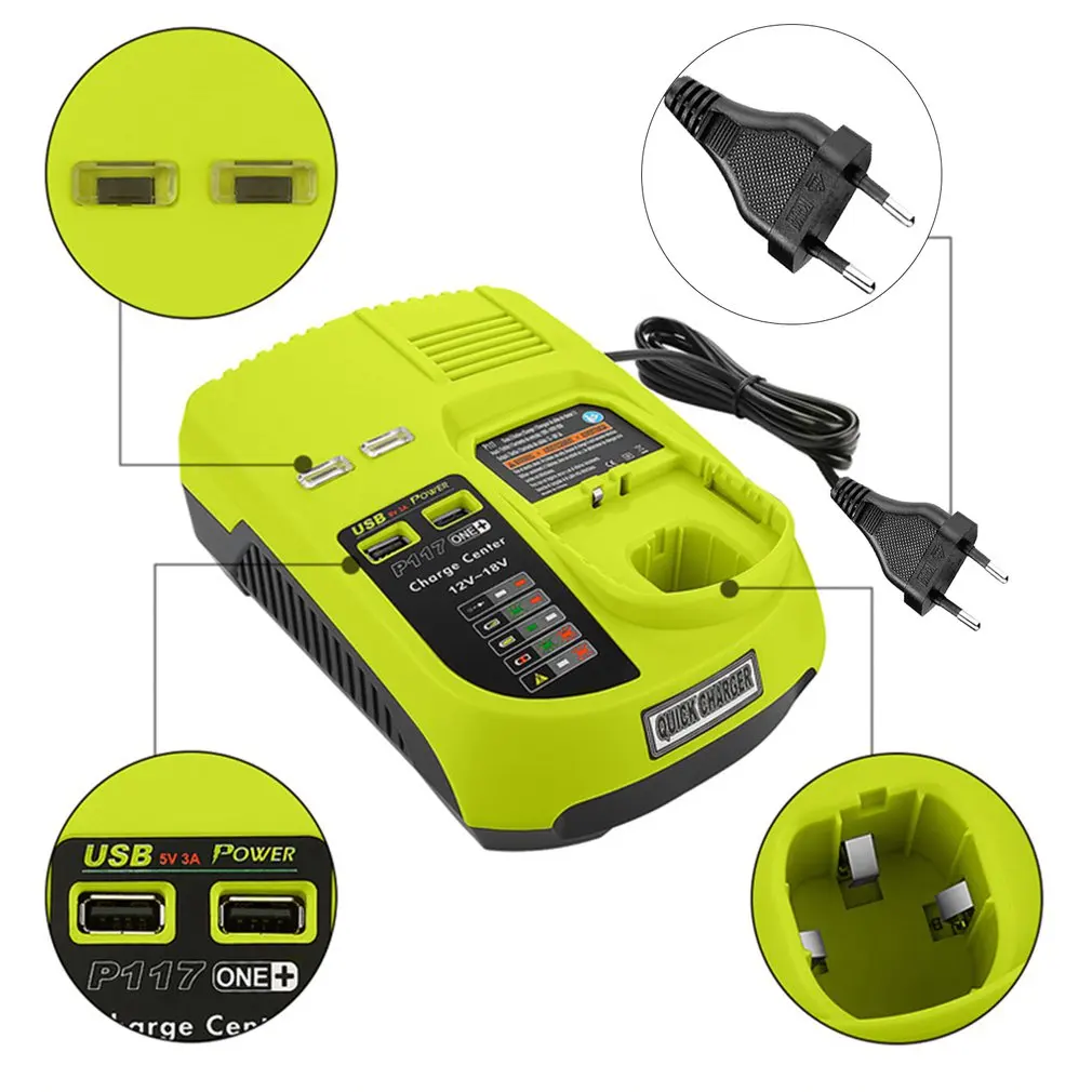 12V-18V Lithium Ion NiCad Ni-CD / Ni-MH Universal Rechargeable Battery Charger Pack Power Tool For Ryobi One+ P117 EU/US/AU/UK |