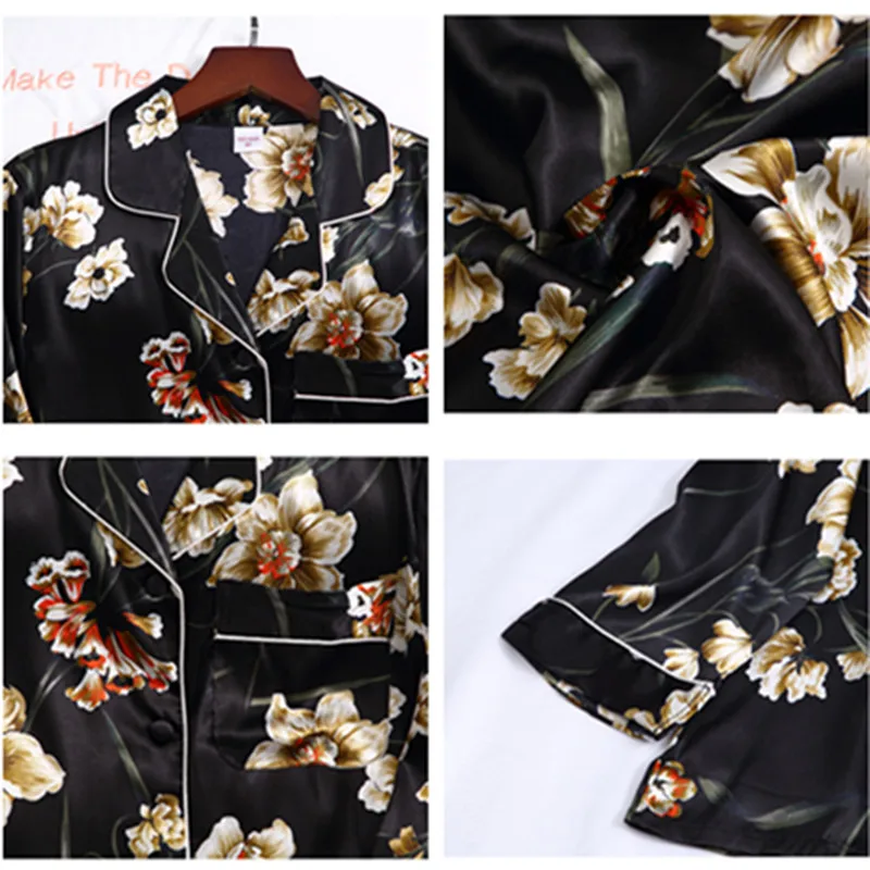 Пижамный комплект Daeyard женский Шелковый из 2 предметов одежда для сна с цветочным