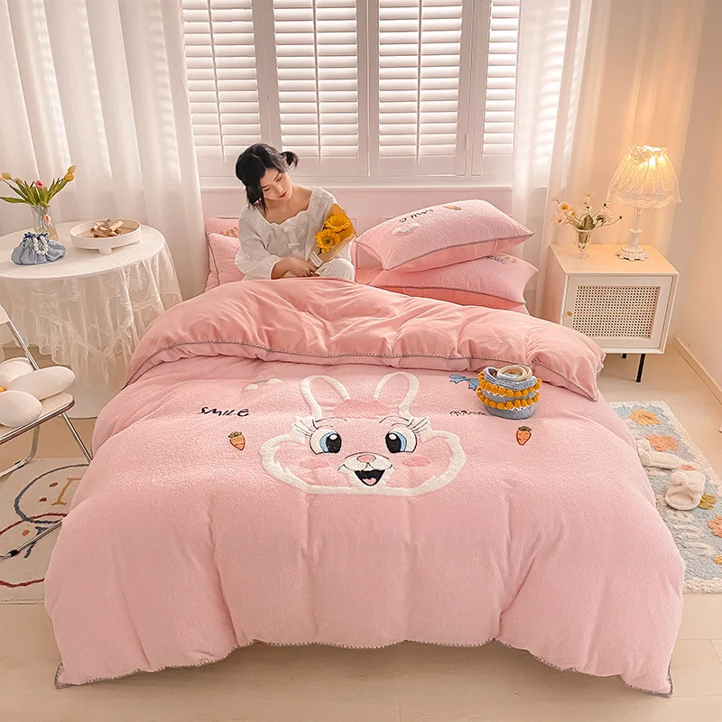 

Soft Milk Velvet Bedding Sets Luxury Full Size Comforter Sets Winter Warm Two Sided Coral Fleece Duvet Cover Home Textiles 4Pcs