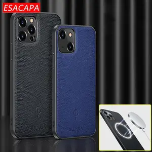 magnetic magsafe charger phone case for iphone 13 pro max ultra thin cross pattern leather shockproof cover for iphone 13 mini free global shipping