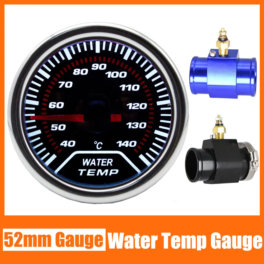 

52mm 2" Water Temp Gauge 40~140℃ 1/8 NPT Sensor Adapter Digital LED Red Needle Indicator Universal 12V Mechanical Dials