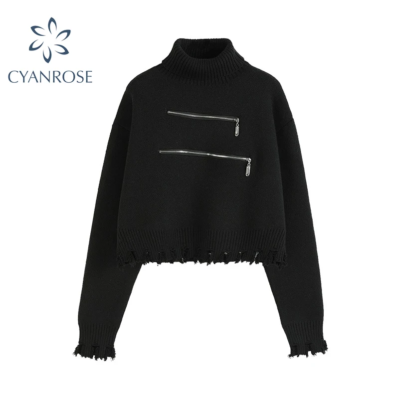 Женский свитер с высоким воротником однотонный эластичный пуловер длинным