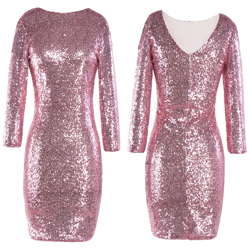 

New Bodycon Dresses For Women Clothing 2021 Summer Long Sleeve Sequins Sexy Backless Lady Dress Female Wedding And Party Dresses
