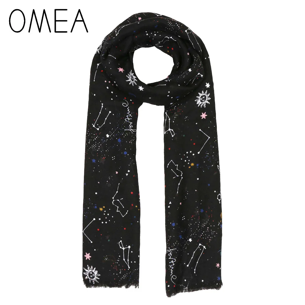 Черный шелковый шарф OMEA с рисунком звездного неба Женская шаль и обертывания