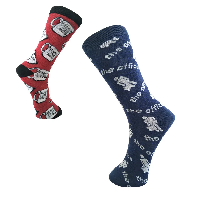 

1 Pairs Men Crew Socks New Style Personality Unisex Cotton Mid Calf Cartoon Trend Letter Print Sports Casual Funny Sock Women