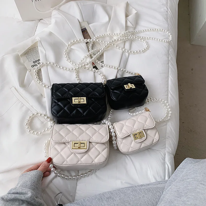

Lingge Embroidery Thread Bag Female 2021 New Trendy Fashion Lady Pearl Chain Messenger Bag Mini Single Shoulder Small Square Bag