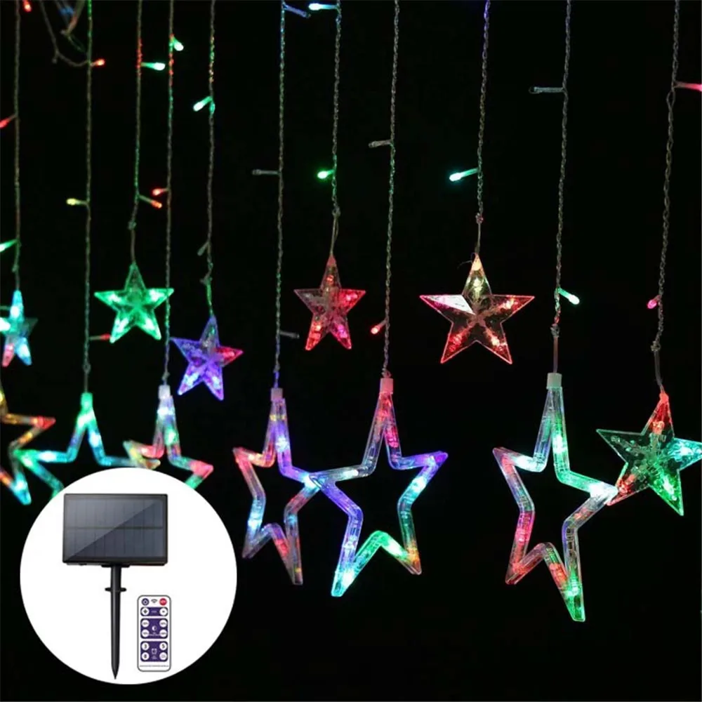 

Solar Powered Remote Control Moon Star Curtain Lights LED String Lights Ins Christmas Lights Indoor for Holiday Wedding Party De