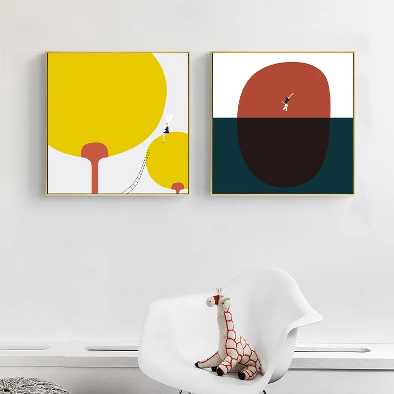 

Nordic Abstract Canvas Print Painting Porch Decoration Creative Rabbit Piano Poster Living Room Bedroom Home Wall Art Decor