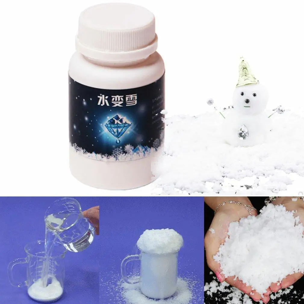 

Hot sale Instant Fake Snow Powder Expand 100 Time Artificial Snow Coagulant Add Water 80g 65g For Decarating dropshipping