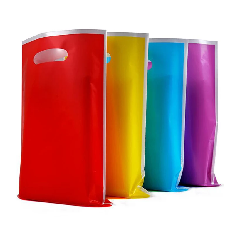 

50/100pcs Solid Color Wedding Party Loot Bag 6 Color Plastic Gift Bag Black Red Blue Yellow Birthday Cookie Candy Bag for Kids