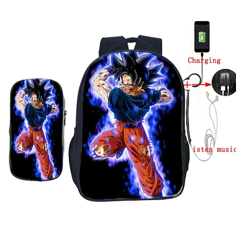 23 2 шт./компл. школьные сумки с пеналом аниме Dragon Ball Z рюкзак Гоку печать usb зарядка дорожные сумки для подростков - Цвет: 23